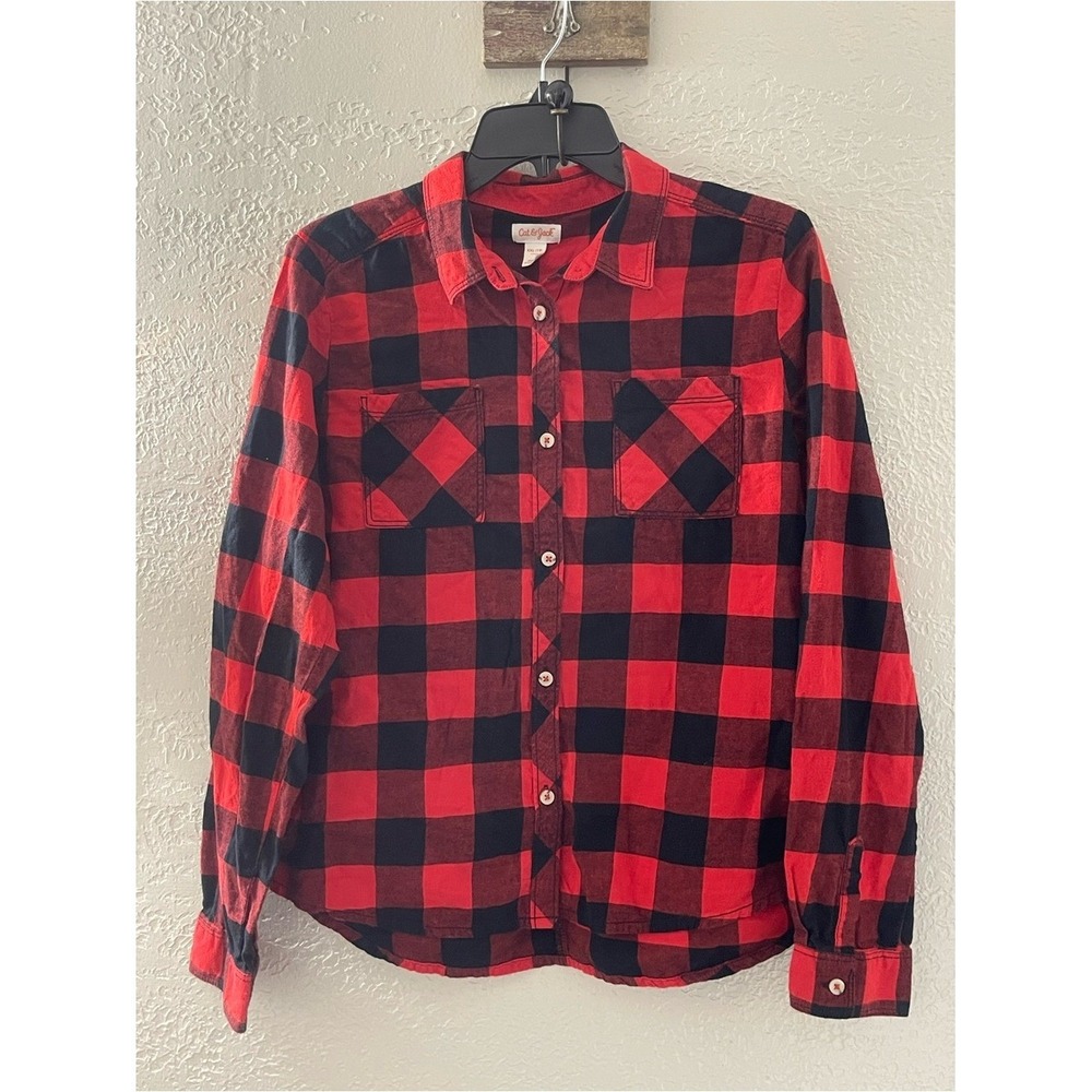 Cat & Jack Red and Black Buffalo Plaid Button-Down Shirt XXL (18)